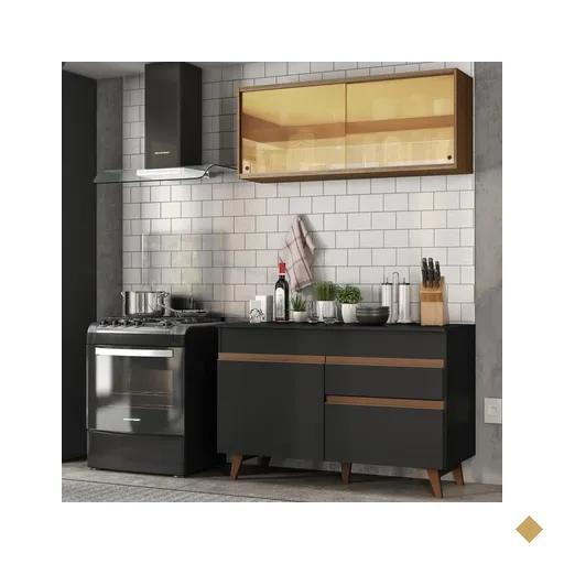 Cozinha Compacta Madesa Reims 120001 com Armário e Balcão - Preto/Rustic