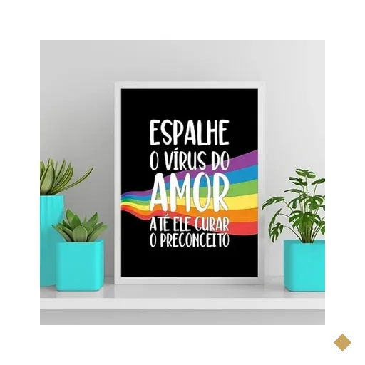 Quadro LGBT Espalhe O Vírus Do Amor 24x18cm:Madeira branca