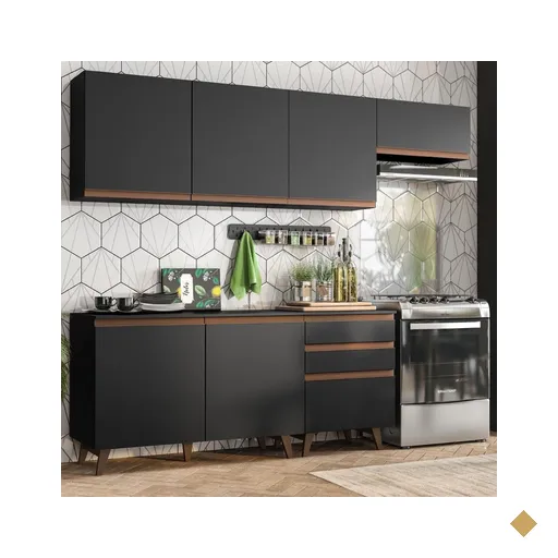 Cozinha Completa Madesa Reims 250002 com Armário e Balcão - Preto