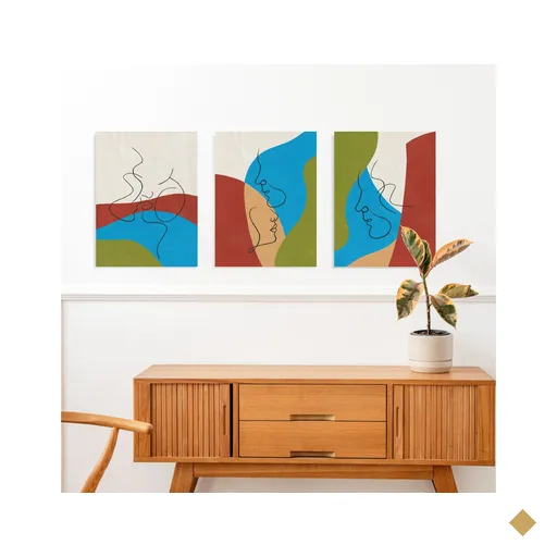 conjunto com 3 quadros decorativos pintados por artistas manualmente medindo…