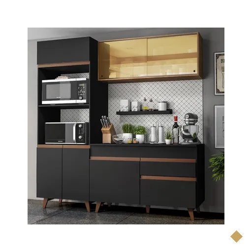 Cozinha Compacta Madesa Reims 190002 com Armário e Balcão - Preto/Rustic