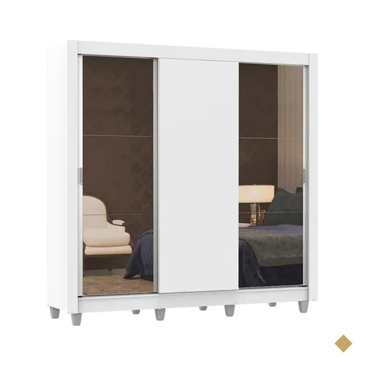 Guarda-Roupa Casal Madesa Lyon 3 Portas de Correr com Espelhos 2 Gavetas com…