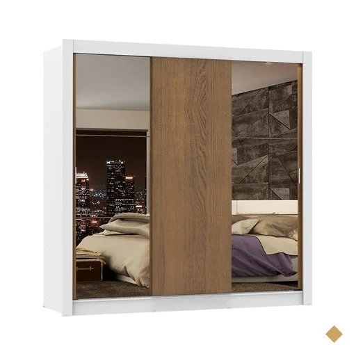 Guarda-Roupa Casal Madesa Lyon Plus 3 Portas de Correr com Espelhos 4 Gavetas