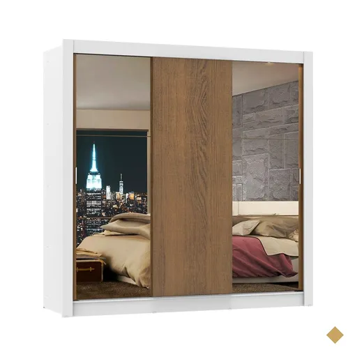 Guarda-Roupa Casal Madesa Lyon 3 Portas de Correr com Espelhos 2 Gavetas