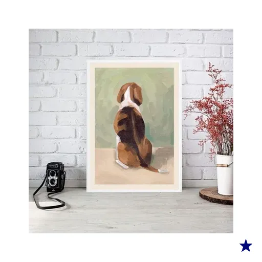 Quadro Decorativo Arte Cão Beagle 24x18cm:moldura Branca