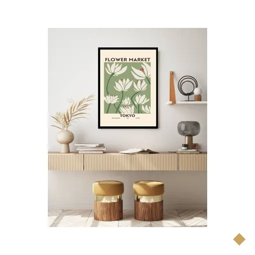 Quadro Decorativo Flower Market Tokyo - 70x50cm:moldura Branca