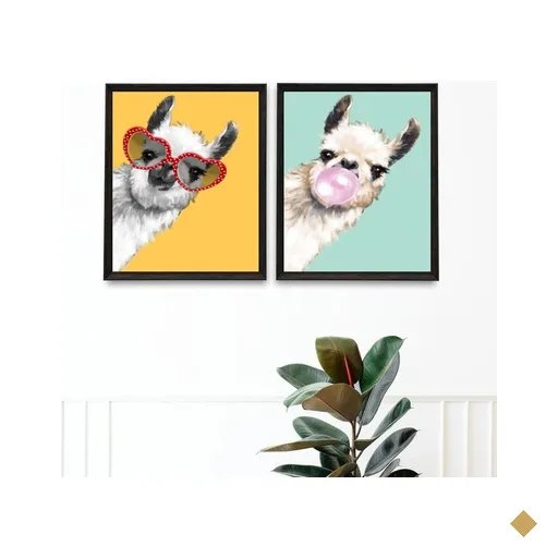 Kit 2 Quadros Teenager Lhamas 45x34cm - com Vidro:moldura Preta