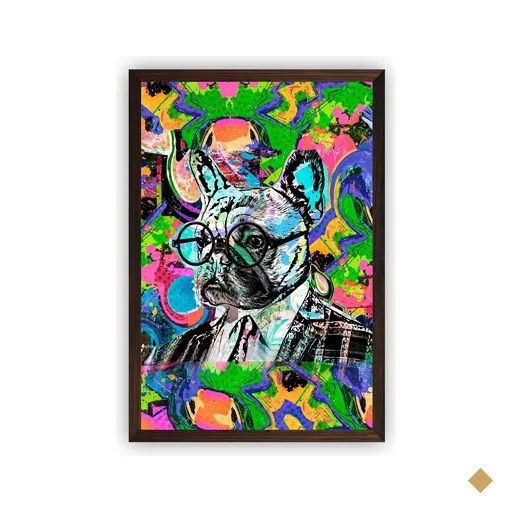 Quadro decorativo com moldura marrom e vidro Arte Street Pugg estilo