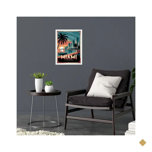 Quadro Decorativo Miami Florida 33x24cm:moldura Preta