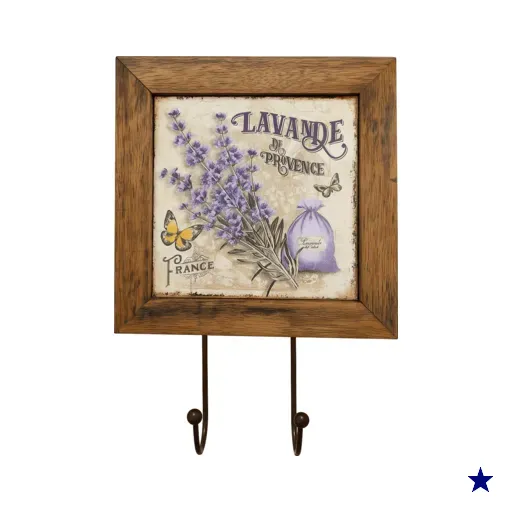 Quadro Cabideiro Lavanda Azulejo – Provence Vintage 23x23cm