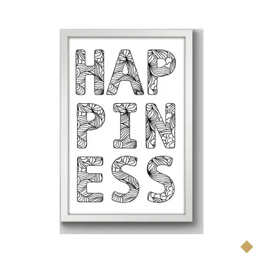 Quadro Frase Happiness - 90x60cm - Moldura Caixa Branco