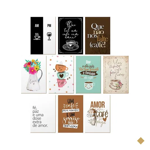 Kit 10 Quadros para Decoração Café Frases Amor Sala Cozinha