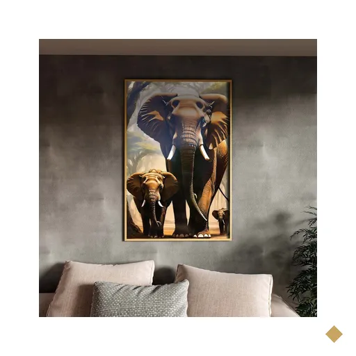 Quadro Decorativo Animais Passeio Suntuoso com Moldura e Vidro Dourada - 90x60…