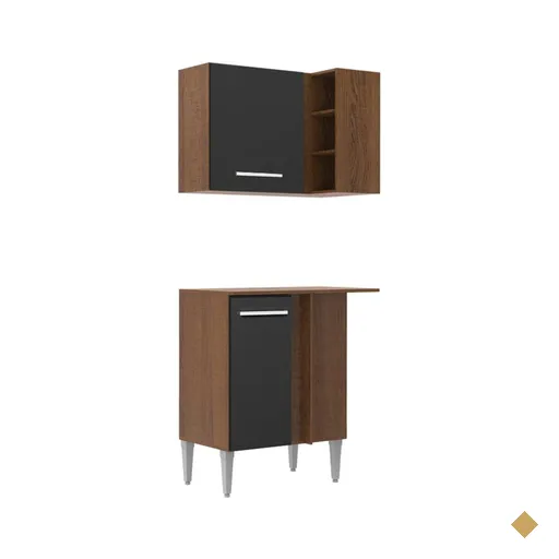 Kit Armário de Cozinha de Canto Reto 2 Portas com Armário Aéreo, Adega e…