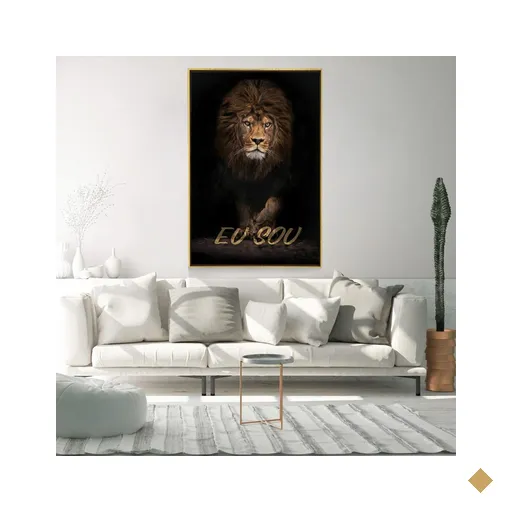 Quadro Decorativo Tela Vertical Leão Eu Sou com Moldura e Sem Vidro 90X140