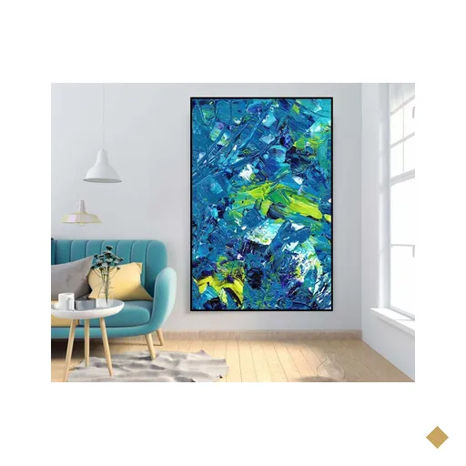 Jogo de Quadros Decorativos Uno Molduras Marília Pintura Abstrata Azul - 50cm…