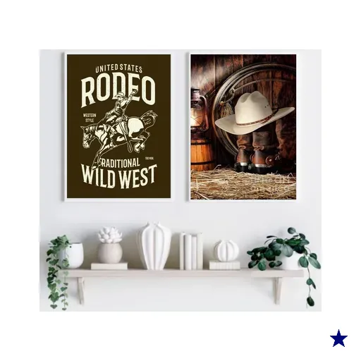Kit Composição 2 Quadros Decorativos Rodeio 33x24cm - com Vidro:madeira Preta