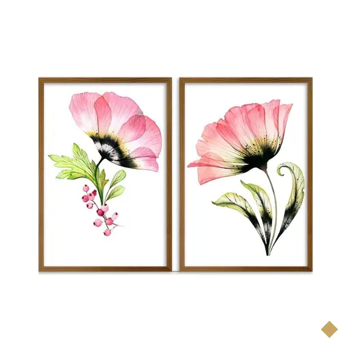 Conjunto Quadros Decorativos Floral I Sem Vidro Cor:marrom