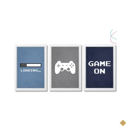 Kit 3 Quadros Decorativos Game On Video Game Vidro Moldura:branca