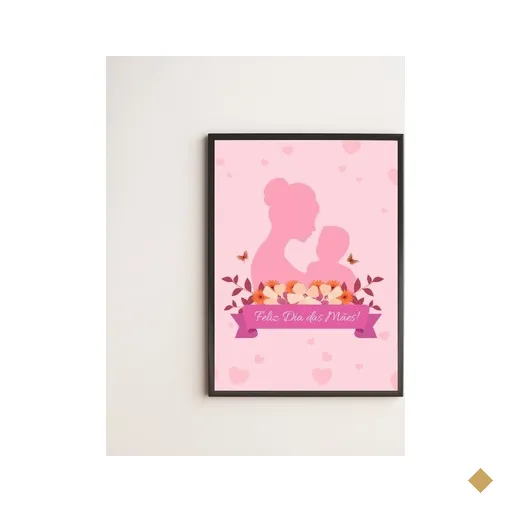 Quadro Silhueta Feliz Dia Das Mães 33x24cm - com vidro:Madeira preta