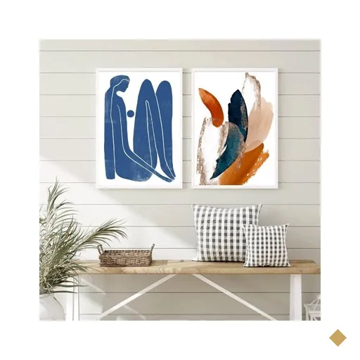 Conjunto 2 Quadros Arte Moderna Azul Terracota 45x34cm - com Vidro:madeira Preta