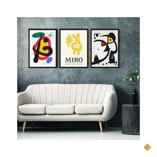 Kit 3 Quadros Abstratos Artes de Miró 24x18cm - com Vidro:madeira Branca