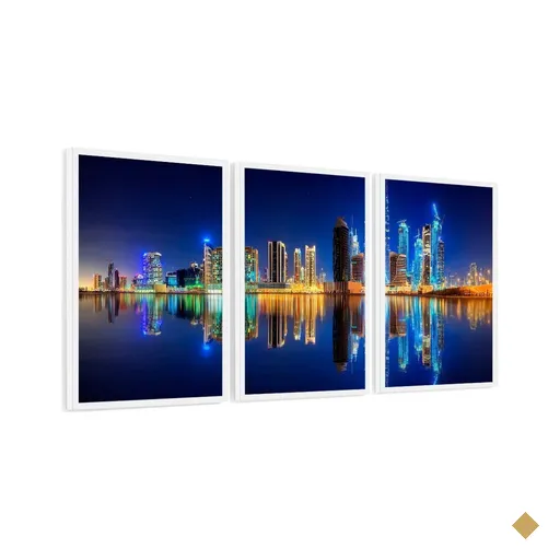 Quadros Árvore Cidade Colors Mar Paisagem Dubai Noite 40x60:Branca