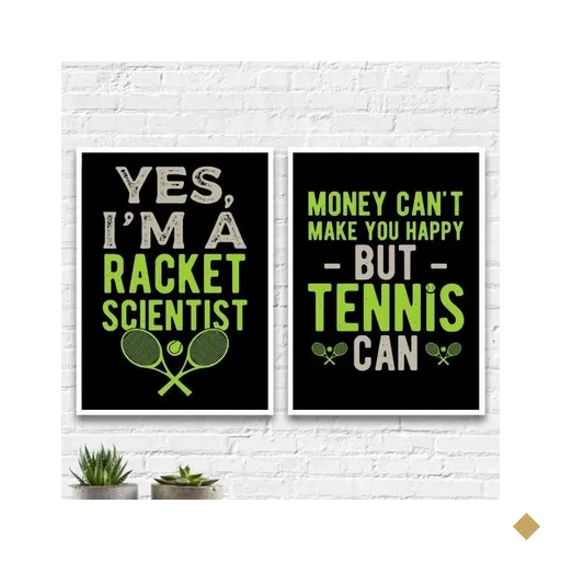 Kit 2 Quadros Frases Tennis 45x34cm:Madeira branca