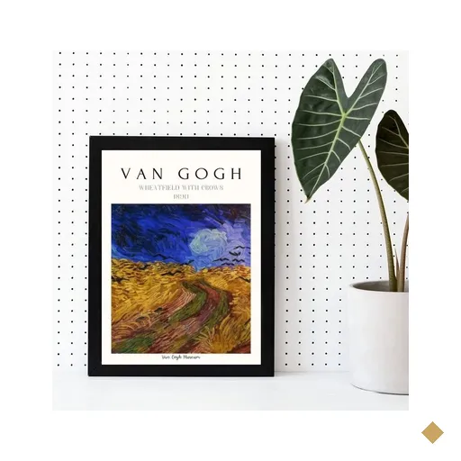 Quadro Decorativo Van Gogh Wheatfield With crows 45x34cm - com Vidro:madeira…