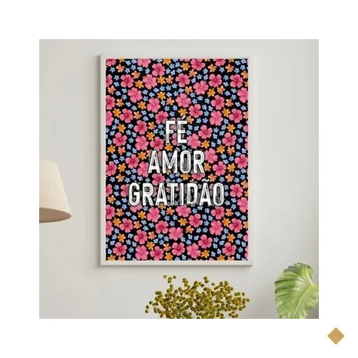 Quadro Fé Amor Gratidão - Florzinhas Vintage 45x34cm - com Vidro:moldura…