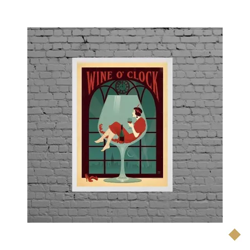 Quadro Vintage Wine O Clock 33x24cm:Madeira preta