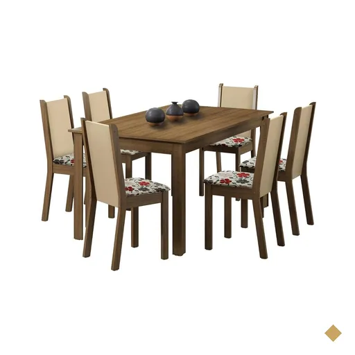 Conjunto Sala de Jantar da Madesa Miriam Mesa Tampo de Madeira com 6 Cadeiras
