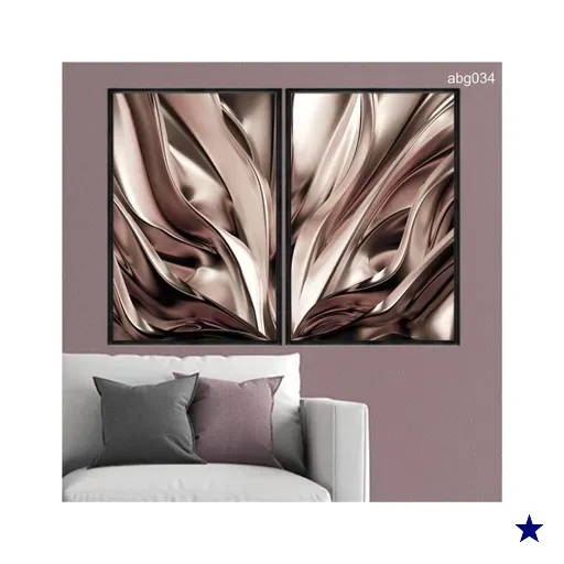 Kit 02 Quadros Decorativos Rose Gold Efeito Metalico Onda Abg034 Vidro Impresso…