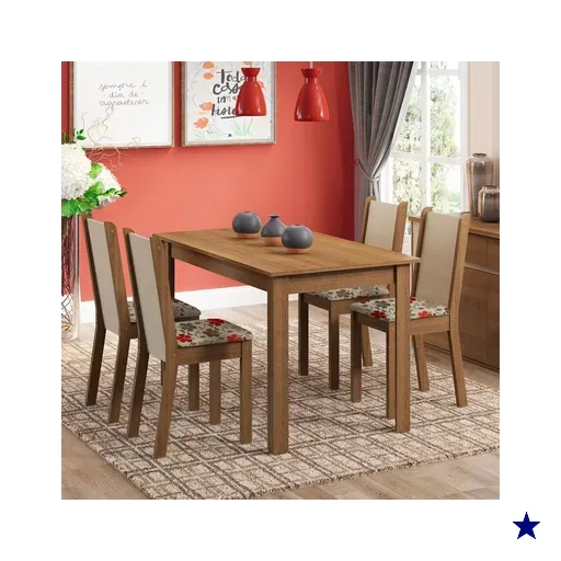 Conjunto Sala de Jantar Madesa Bea Mesa Tampo de Madeira com 4 Cadeiras -…