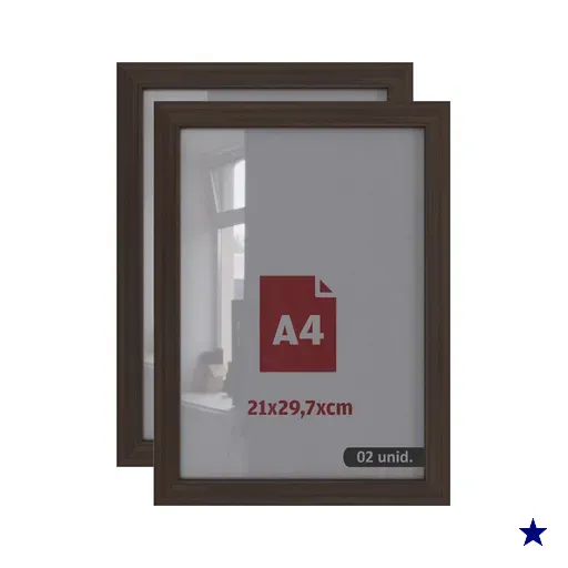 Conjunto 2 Quadros A4 Moldura Lisa C/ Vidro Premium:Tabaco