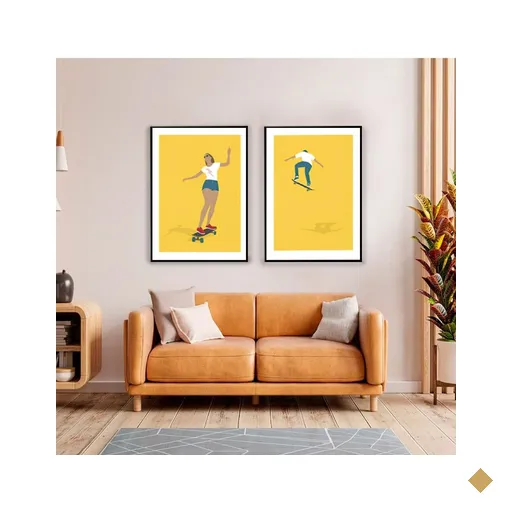 Quadro Decorativo Skateboarding Yellow em 2 Telas com Moldura Filete
