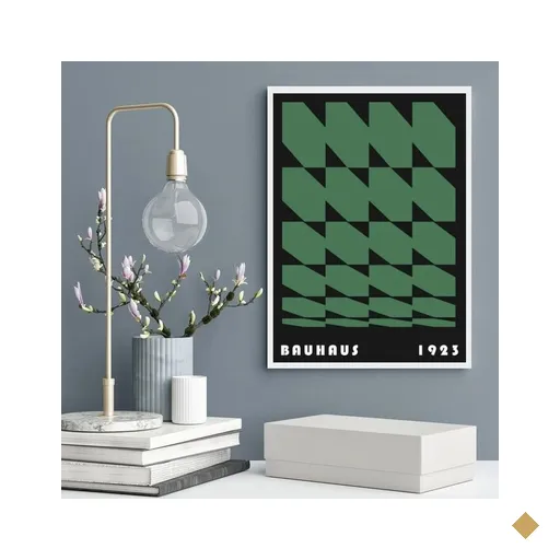 Quadro Bauhaus Green Vintage Poster 45x34cm:moldura Branca
