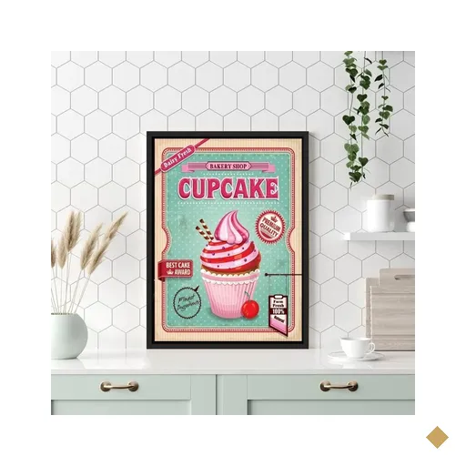 Quadro para Cozinha Cupcake Rosa 33x24cm:moldura Preta
