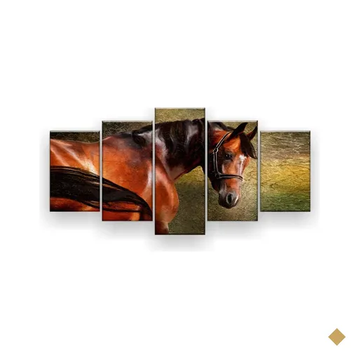 Quadro Decorativo Pintura Cavalo Marrom Perfil 129x61 5pc Sala