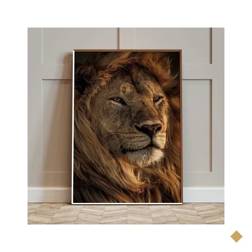 Quadro Leão Africano - Tela Única - 90 x 60 cm - Dourada