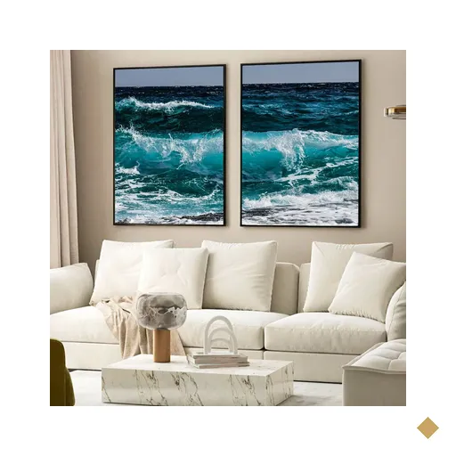 Kit Quadro Decorativo 2 Telas Oceano Tacolado Moldura Trad 1cm Preta sem Vidro…