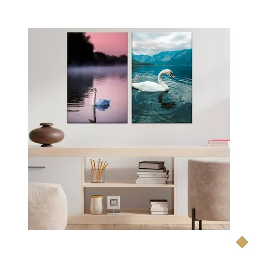 Conjunto de 2 Telas Decorativas em Tecido Canvas Cisne Impressão UV HD-40x60