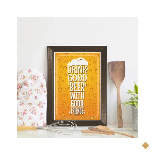 Quadro Decorativo Frase Cerveja e Amigos 22x32cm Moldura Marrom