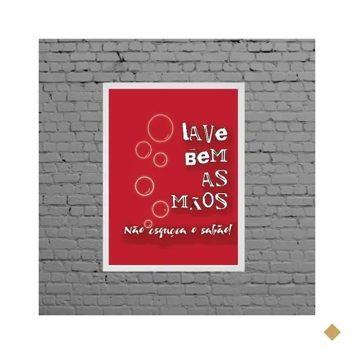 Quadro Lave Bem As Mãos 24x18cm - com vidro:Madeira preta