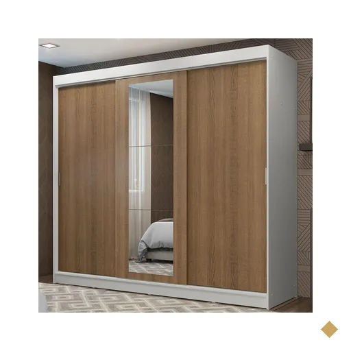 Guarda-Roupa Casal Madesa Kansas 3 Portas de Correr com Espelho 3 Gavetas
