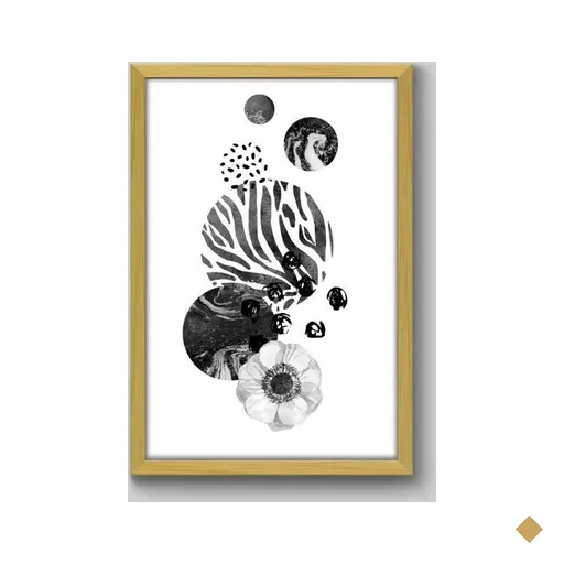 Quadro Abstrato Flores Bola - 90x60cm - Moldura Caixa Madeira