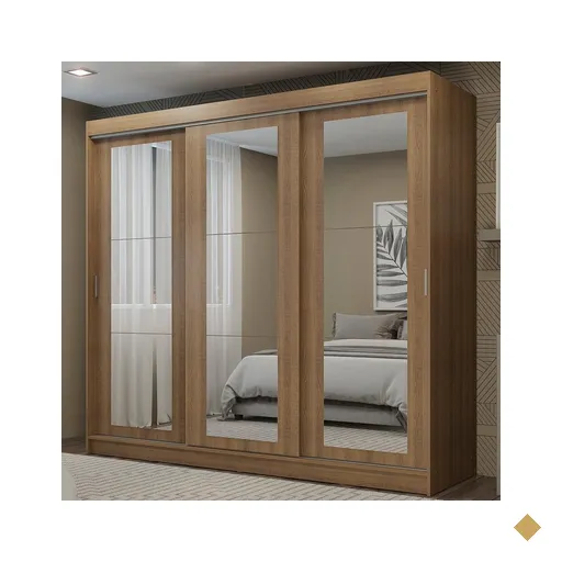 Guarda-Roupa Casal Madesa Kansas 3 Portas de Correr de Espelho 3 Gavetas