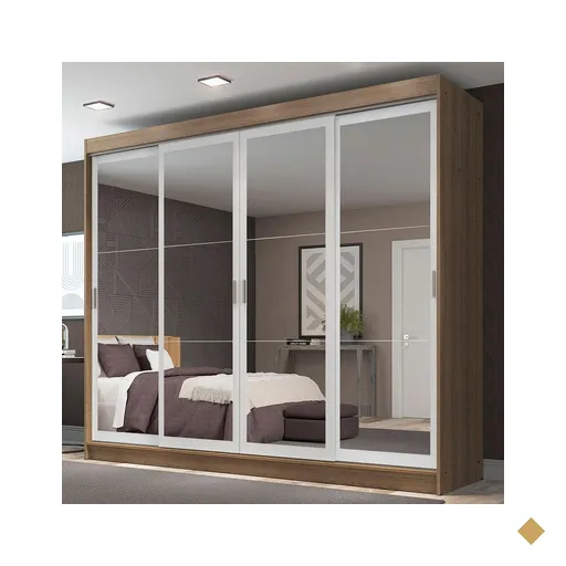 Guarda-Roupa Casal Madesa Austin 4 Portas de Correr de Espelho 3 Gavetas