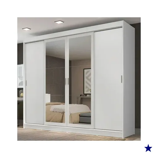 Guarda-Roupa Casal Madesa Austin 4 Portas de Correr com Espelhos 3 Gavetas