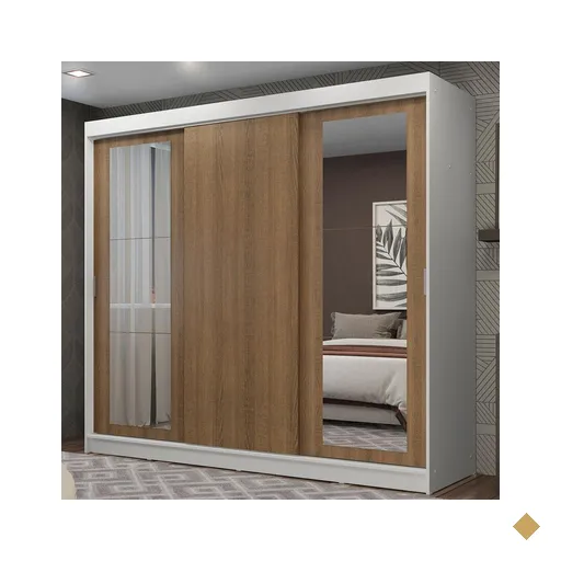 Guarda-Roupa Casal Madesa Kansas 3 Portas de Correr com Espelhos 3 Gavetas